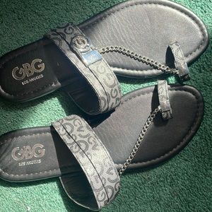 Chained silver and black sandals